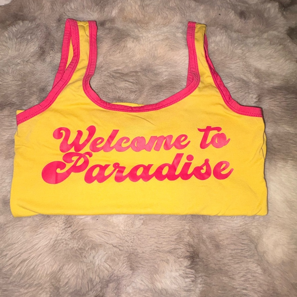 Yellow & Pink Welcome to Paradise Tank Top